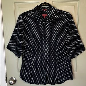 Cute Talbots Haberdashery Black and Creamy White Polka Dot Blouse